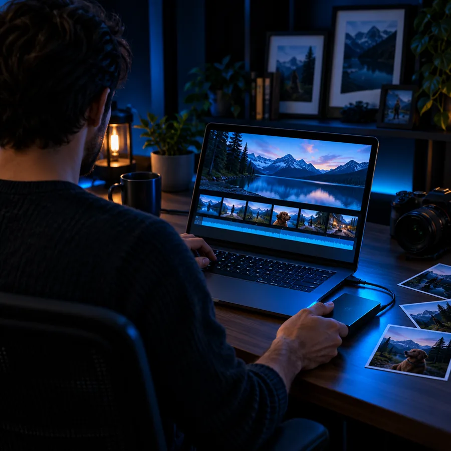 Creator reviewing a finished video