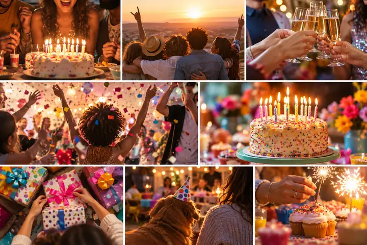 Colorful birthday celebration photographs ready to become a cheerful slideshow