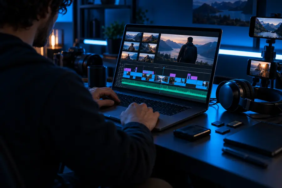 An editing workspace representing the stage of arranging video material