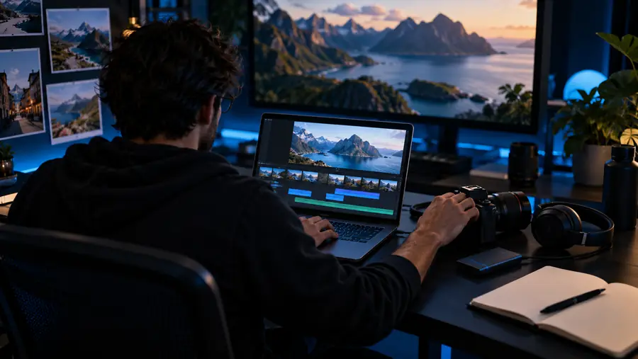 Illustrative scene of a person working with video